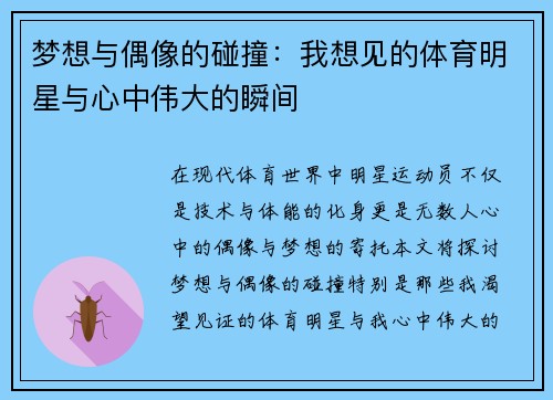 梦想与偶像的碰撞：我想见的体育明星与心中伟大的瞬间